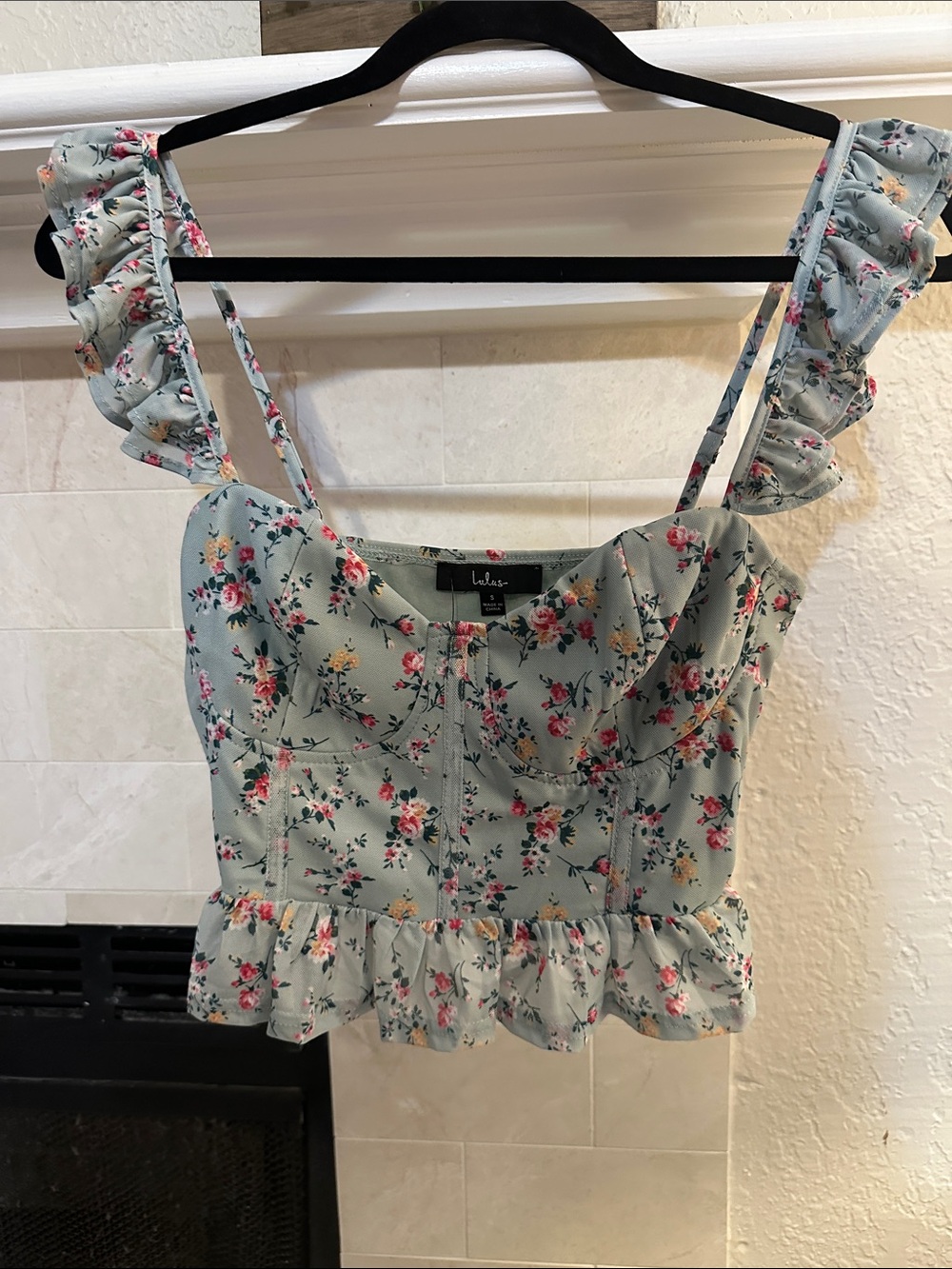 Lulu's Floral Ruffle Strap Crop Top